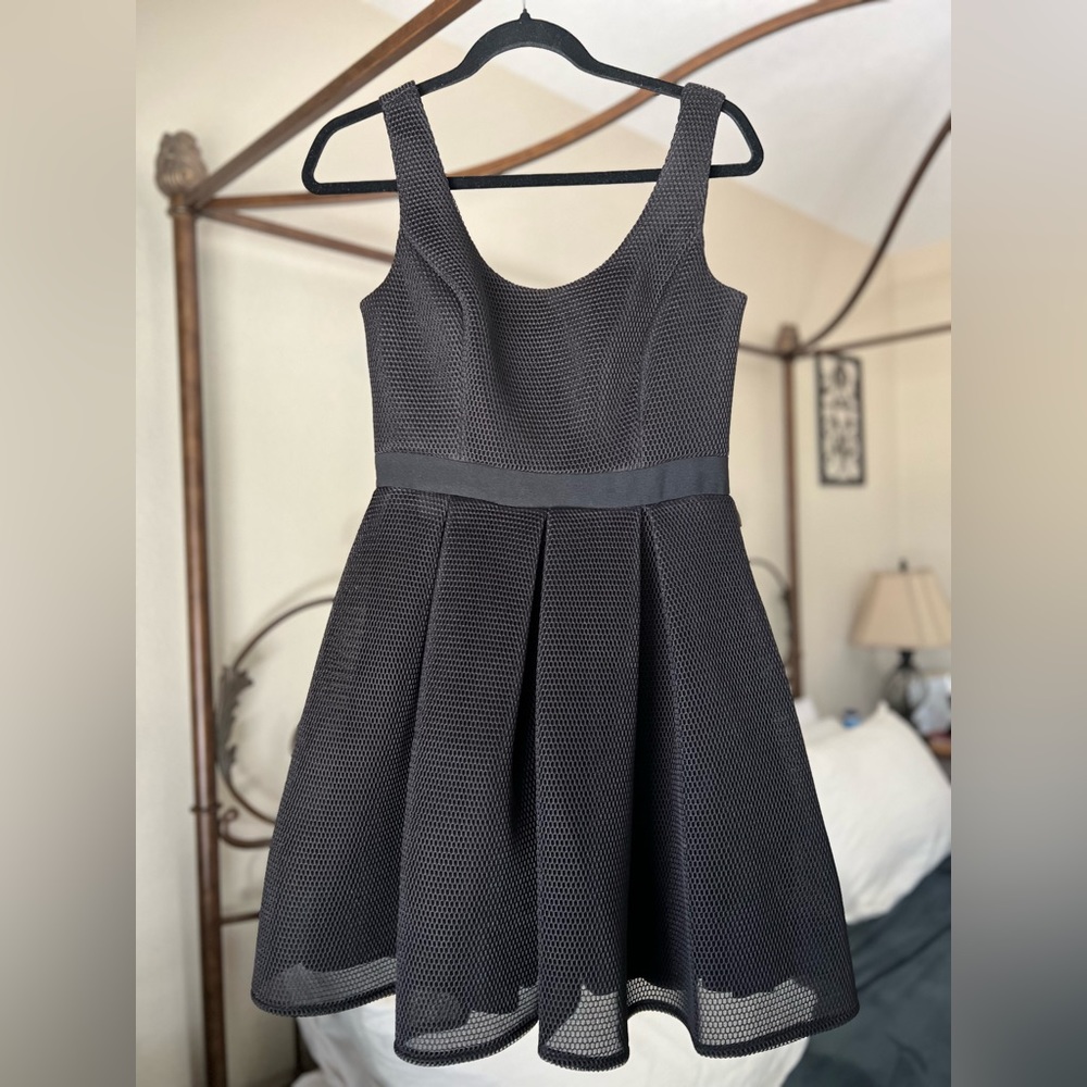 Aidan Mattox Fit & Flare Black Mesh Dress